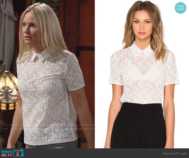 The Kooples Short Sleeve Lace Top worn by Sharon Newman (Sharon Case) on The Young and the Restless