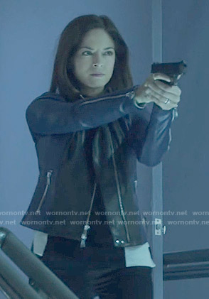 Cat’s leather jacket with blue sleeves on Beauty and the Beast