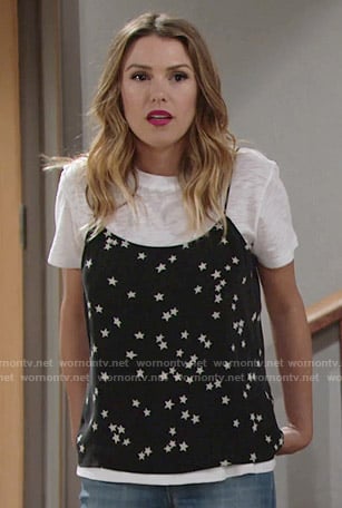 Chloe’s black and white star print camisole on The Young and the Restless
