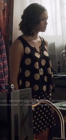 Heather’s layered polka dot dress on Beauty and the Beast