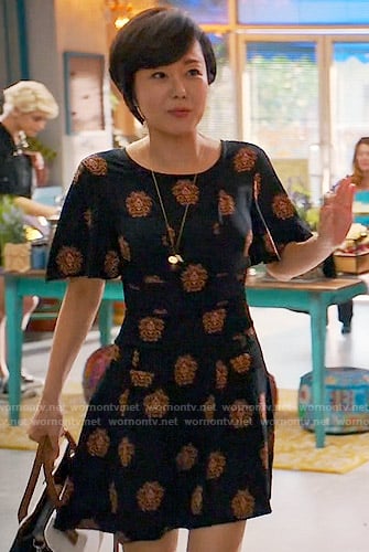 Karen’s black medallion print dress on Mistresses