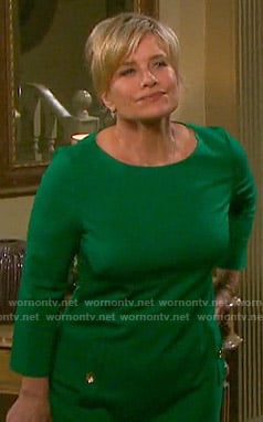 Kayla’s green dress with gold buttons on Days of our Lives