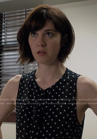 Laurel’s sleeveless polka dot top on BrainDead