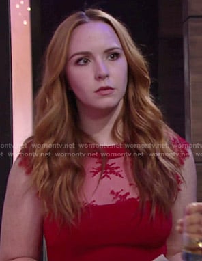 Mariah’s red lace panel dress on The Young and the Restless