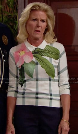 Pam’s checked and floral sweater on The Bold and the Beautiful