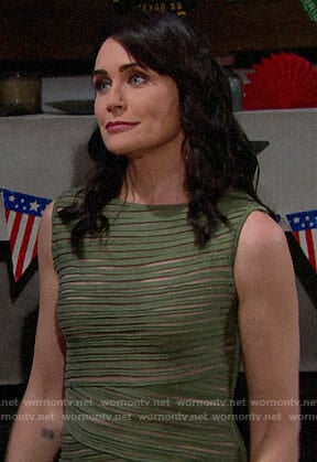 Quinn’s green sleeveless mesh striped top on The Bold and the Beautiful