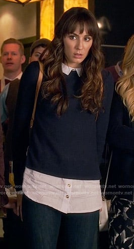 Spencer’s navy layered shirt and sweater on Pretty Little Liars