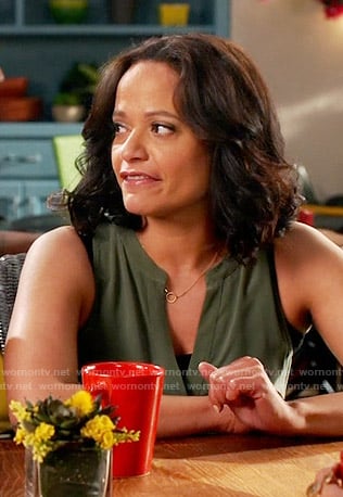 Zoila’s green sleeveless top on Devious Maids