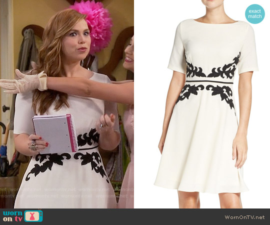 Adrianna Papell Appliqu&eacute; Waist Crepe Fit & Flare Dress worn by Kristin Baxter (Amanda Fuller) on Last Man Standing