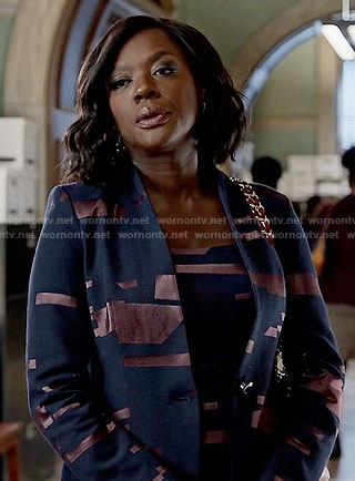 Annalise’s black and copper striped jacket and dress on How to Get away with Murder