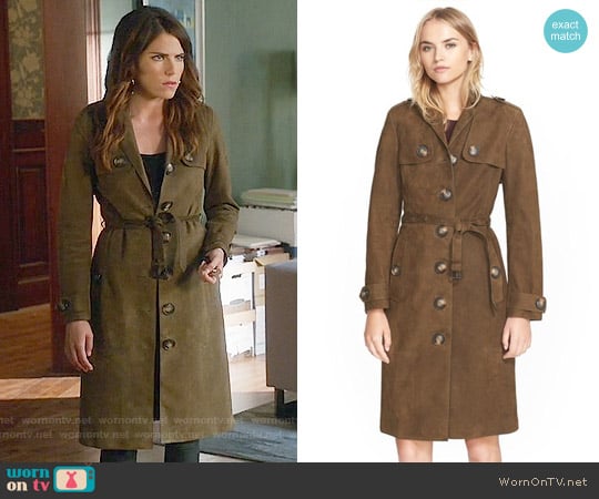 Burberry Brit Dellsbridge Long Single Breasted Suede Trench Coat worn by Laurel Castillo (Karla Souza) on How to Get Away with Murder