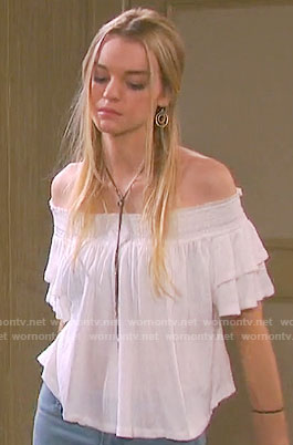 Claire’s white off-shoulder top on Days of our Lives