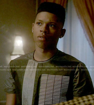 Hakeem’s leather tee with striped panel on Empire