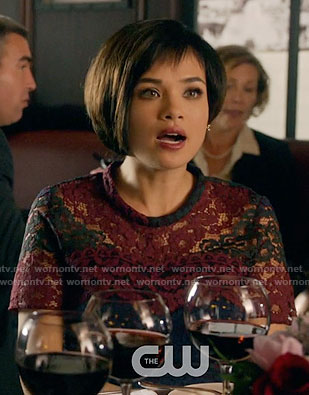 Heather’s multi colored lace dress on Beauty and the Beast