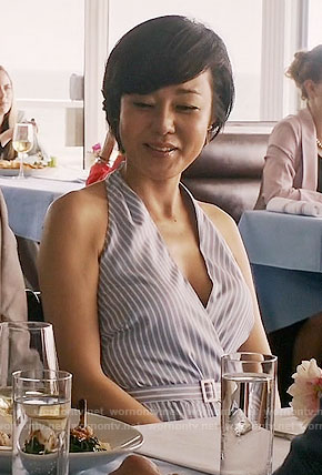 Karen’s blue striped hatlerneck dress on Mistresses