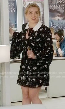 Kelsey’s black printed keyhole dress on Younger