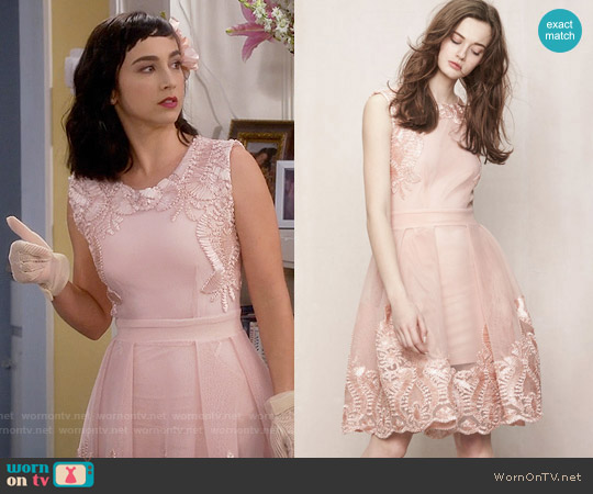 Maje Reason Dress in Nude worn by Mandy Baxter (Molly Ephraim) on Last Man Standing