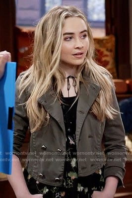 Maya’s black floral top and cropped double breasted jacket on Girl Meets World