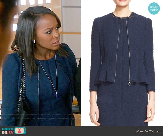 Rebecca Taylor Zip Front Boucl&eacute; Tweed Jacket worn by Michaela Pratt (Aja Naomi King) on How to Get Away with Murder