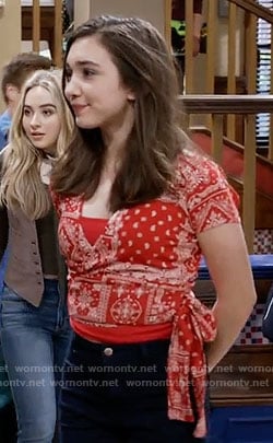 Riley’s red printed wrap top on Girl Meets World