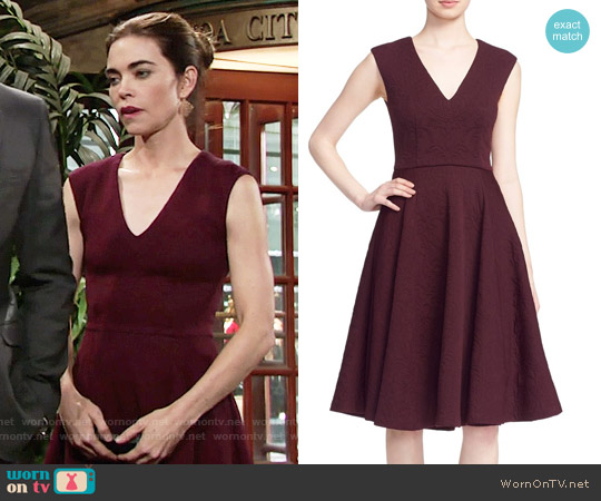 Ted Baker Dhamira V-Neck Jacquard Fit & Flare Dress worn by Victoria Newman (Amelia Heinle) on The Young and the Restless
