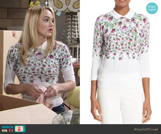 Ted Baker Karn Thistle Print Cotton Sweater worn by Summer Newman (Hunter King) on The Young and the Restless