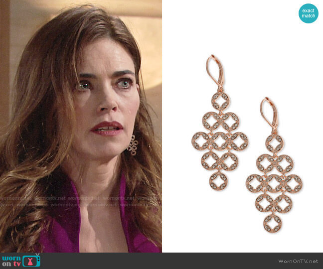 Anne Klein Pave Chandelier Earrings worn by Victoria Newman (Amelia Heinle) on The Young and the Restless