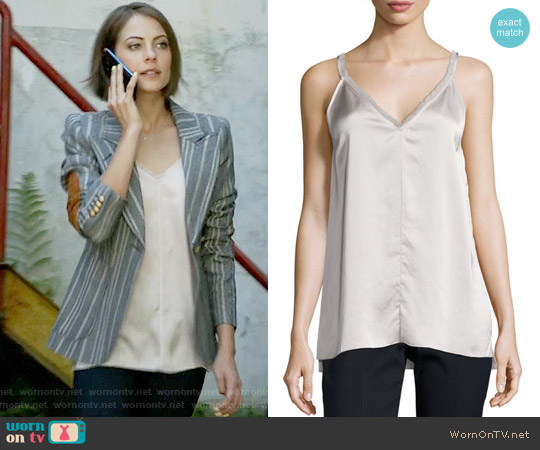ATM Anthony Thomas Melillo Fringe-Trimmed Satin Cami Top worn by Thea Queen (Willa Holland) on Arrow