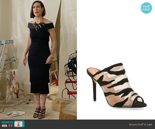 Charlotte Olympia Osa Peep Toe Mule Sandal worn by Diana Trout (Miriam Shor) on Younger