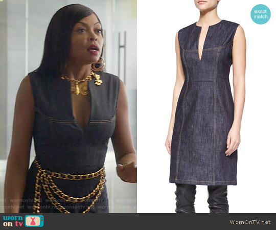 Derek Lam Denim Split-Neck Sheath Dress worn by Cookie Lyon (Taraji P. Henson) on Empire