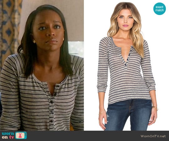 Frame Denim Le Henley Raglan Tee in Navy Stripe worn by Michaela Pratt (Aja Naomi King) on How to Get Away with Murder
