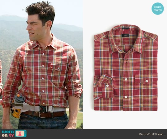 J.Crew Heathered Slub Cotton Shirt in Red Plaid worn by Schmidt (Max Greenfield) on New Girl