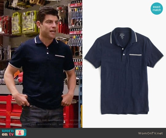 J.Crew Textured Cotton Tipped Polo Shirt in Navy worn by Schmidt (Max Greenfield) on New Girl
