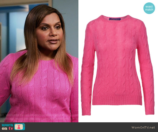 Ralph Lauren Cable-knit Cashmere Sweater in Lux Bright Pink worn by Mindy Lahiri (Mindy Kaling) on The Mindy Project