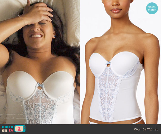 Maidenform Super Sexy Floral Lace Push-Up Bustier in White w Blue Glow worn by Jane Villanueva (Gina Rodriguez) on Jane the Virgin