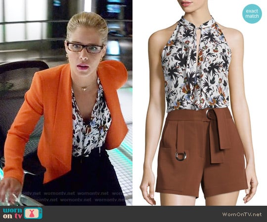A.L.C. Steele Passi Flora Silk Top worn by Felicity Smoak (Emily Bett Rickards) on Arrow