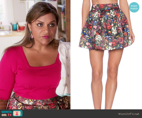 Alice + Olivia Fizer Skirt in English Floral worn by Mindy Lahiri (Mindy Kaling) on The Mindy Project