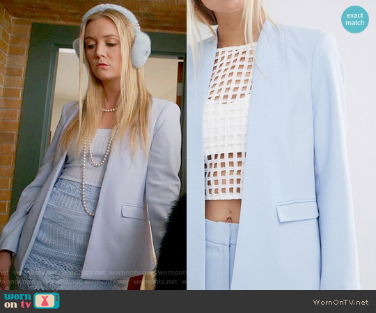 ASOS Structured Edge to Edge Blazer in Pretty Blue worn by Chanel #3 (Billie Lourd) on Scream Queens