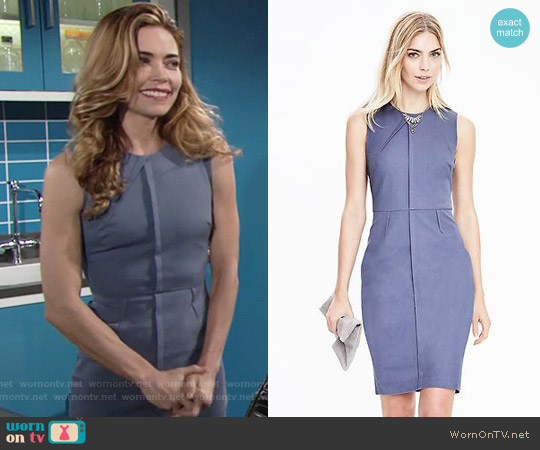 Banana Republic Bi-Stretch Dress in Blue worn by Victoria Newman (Amelia Heinle) on The Young and the Restless