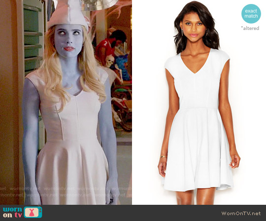 Bar III Cap-Sleeve Fit & Flare Dress in Bright White worn by Chanel Oberlin (Emma Roberts) on Scream Queens