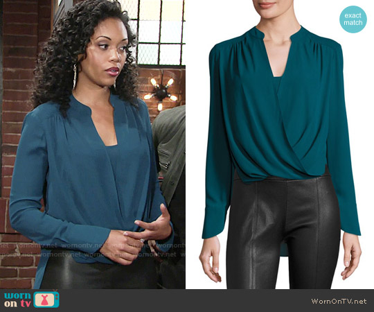 Bcbgmaxazria Jaklyn Top in Dark Teal worn by Hilary Curtis (Mishael Morgan) on The Young and the Restless