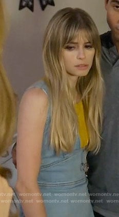 Brooke’s denim plunge neck dress on Scream