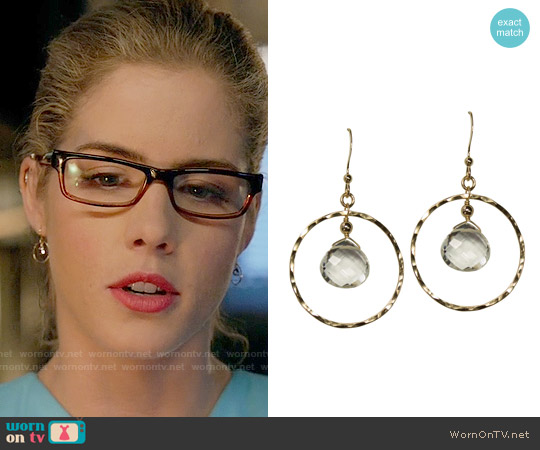Brooklyn Designs Darcy Quartz Gold Earrings worn by Felicity Smoak (Emily Bett Rickards) on Arrow