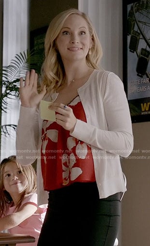 Caroline’s red floral cami on The Vampire Diaries