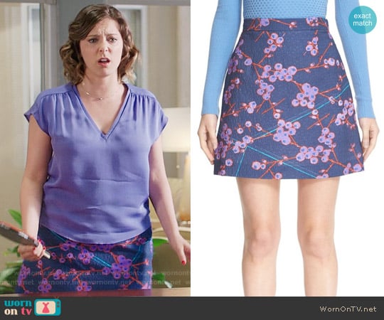 Carven Floral Print A-Line Skirt worn by Rebecca Bunch (Rachel Bloom) on Crazy Ex-Girlfriend