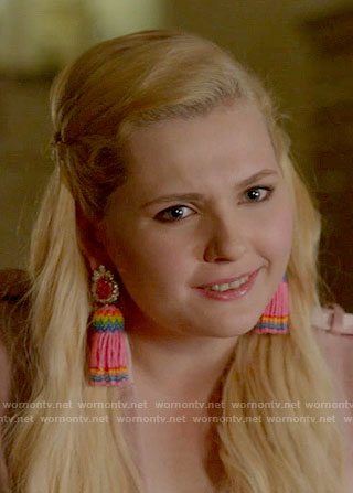 Chanel 5’s pink tassel earrings on Scream Queens