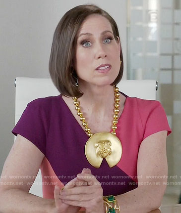 Diana’s pink and purple colorblock dress on Younger