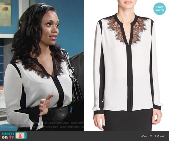 Elie Tahari Denise Blouse in Antique worn by Hilary Curtis (Mishael Morgan) on The Young and the Restless