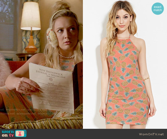 Forever 21 Pineapple Print Halter Dress worn by Chanel #3 (Billie Lourd) on Scream Queens