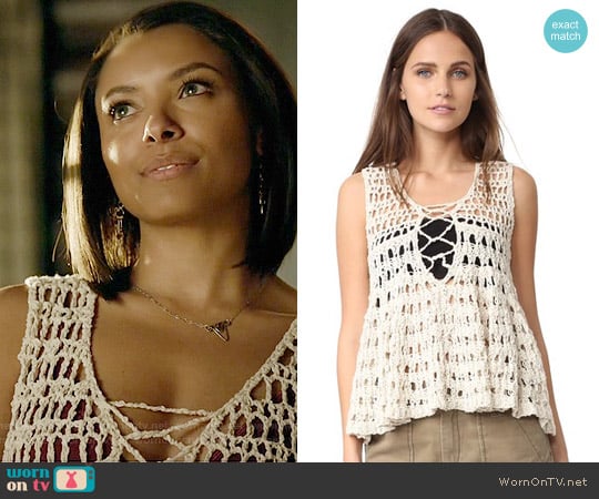 Free People Circles Within Circles Sweater Tank worn by Bonnie Bennett (Kat Graham) on The Vampire Diaries